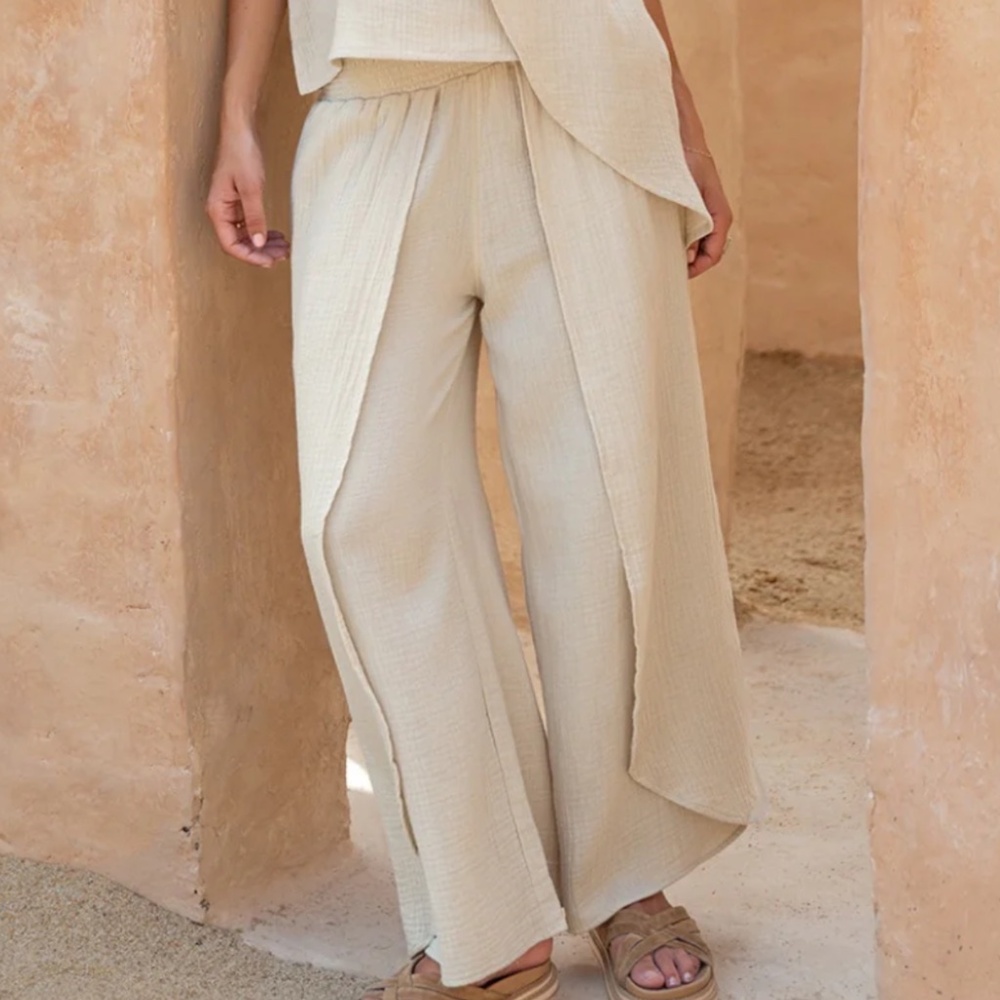 Nomad the Label Asana Cotton Wrap Pants, Stone - Picture 3 of 14